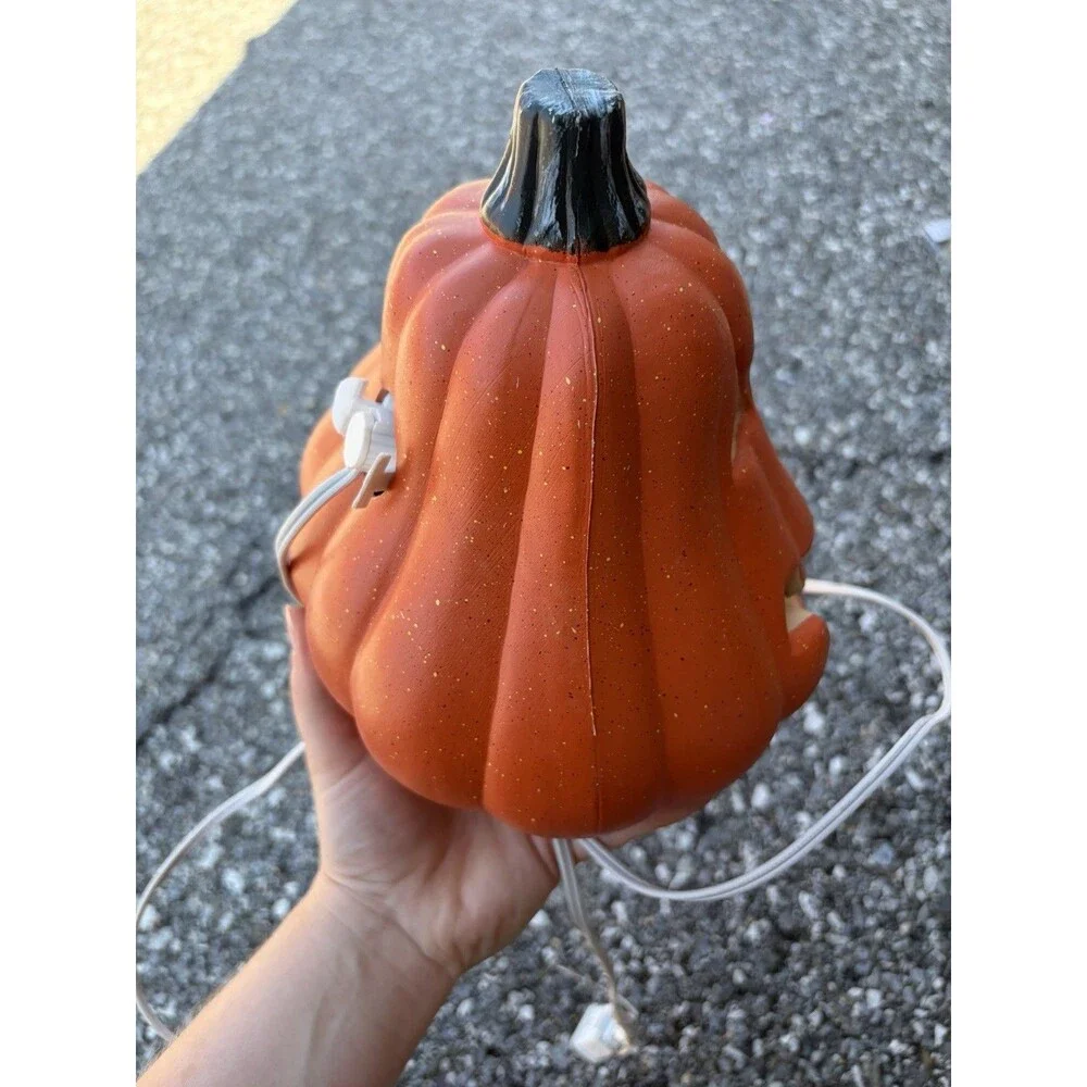 Plastic Electric Plug In Pumpkin Light 9”Wx 8”H Halloween Jack O Lantern